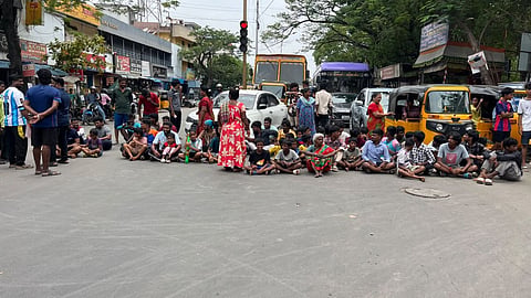 Residents of Arunthathiyar Nagar, in Mettupalayam, Perambur, staging a road block in Jamalia.