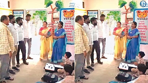 A screengrab of the video of MLA Gajendran’s school visit