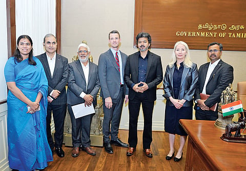CM Vijay with CEO Deepak Jacob, Ford Executive Director Simonetta Verdi and Ford India