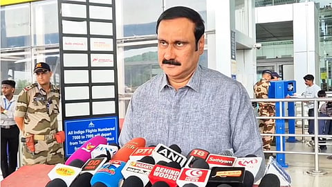 PMK president Anbumani Ramadoss while addressing the reporters in the Chennai airport.