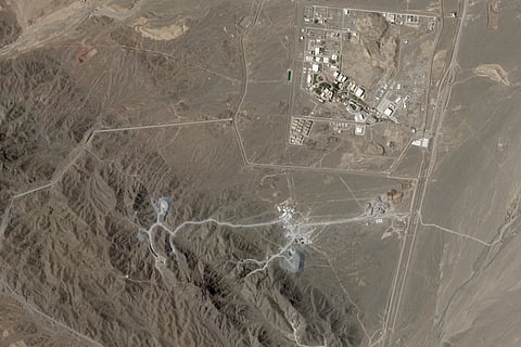 This June 15, 2026, photo from Planet Labs PBC shows Iran’s Natanz nuclear enrichment facility, upper right, and the under-construction at Pickaxe Mountain directly to the south of it.