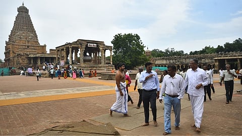 Officials inspect sanctum sanctorum in the Thanjavur Big Temple on July 23.