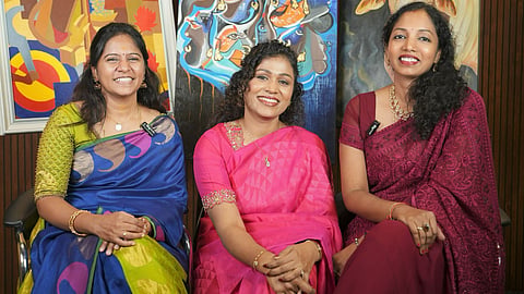 (L-R) Artists Radha Kannan, Kavitha Aravind and Ezhil Aparajit