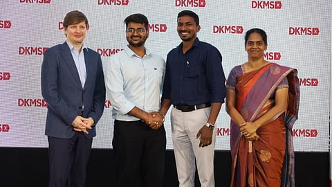 Stem cell donor Paritosh (second from left) meets Samnu John