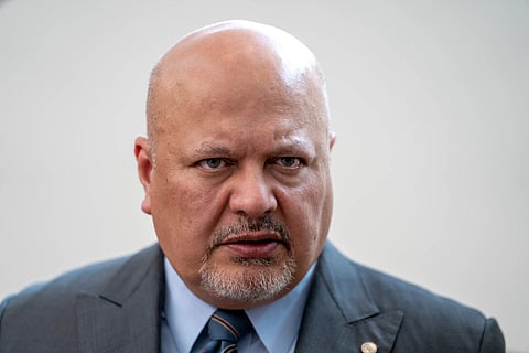 Karim Khan, Prosecutor of the International Criminal Court, looks up prior to a press conference in The Hague, Netherlands, July 3, 2023.