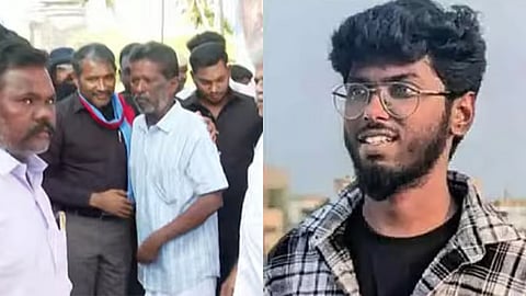 (L) Minister Vanni Arasu with Kavin's father, (R) Kavin