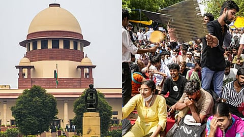 (L) Supreme Court, (R) Students during Delhi protest
