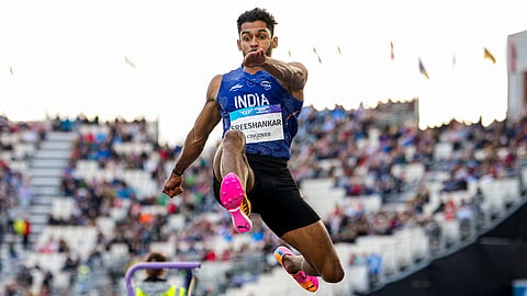 India's Murali Sreeshankar makes an attempt during the men's long jump final at the Commonwealth Games 2026, in Glasgow, Scotland, Wednesday, July 29, 2026.