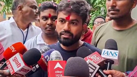 Cockroach Janta Party (CJP) founder Abhijeet Dipke speaks to the media after arriving at his residence in Chhatrapati Sambhajinagar district, Maharashtra