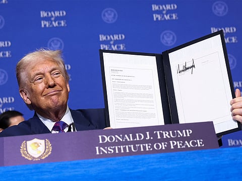 US President Donald Trump's signing ceremony for the founding charter of the Board of Peace on January 22, 2026