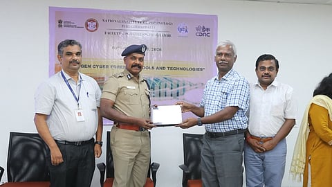 Inspector General of Police (Central Zone) V Balakrishnan presiding an event at NIT, Tiruchy on Monday (August 3).