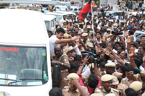 Udhayanidhi Stalin while being taken into custody