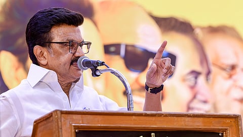 Former Tamil Nadu Chief Minister and Dravida Munnetra Kazhagam (DMK) President MK Stalin during the party's executive committee meeting along with senior party leaders, at party headquarters, in Chennai.