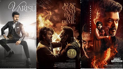 (L-R) Varisu, Leo and Jana Nayagan posters