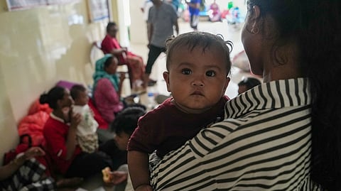 A flood victim at a relief camp.