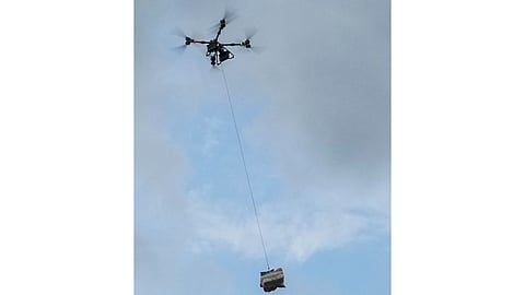 Drones being used to supply relief aid.