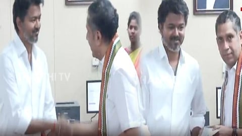Congress MP Praveen Chakravarty meets CM Vijay at Secretariat