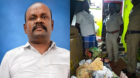 Sudalai (L), The seized firecrackers (R)
