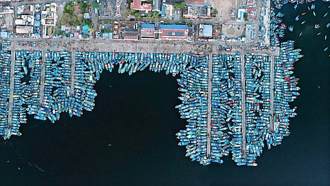 A drone shot of Kasimedu fishing habour iin Chennai