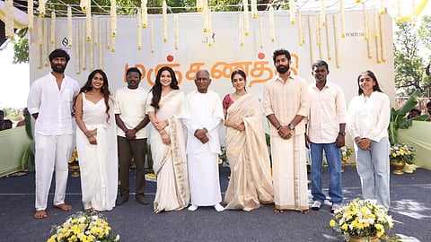 Manjanathi movie team at pooja ceremony in Chennai.