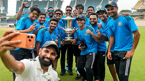 Mohammed Shami taking a selfie with East Zone teammates after clinching the Duleep trophy.