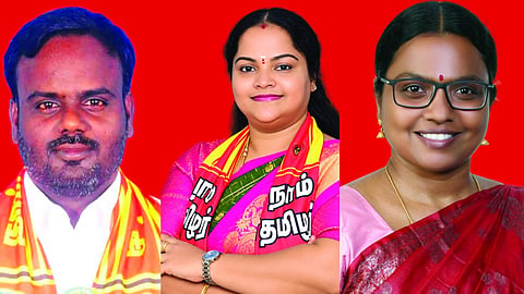 (L-R) The party has fielded K Janaki Raman in Madurantakam, S Karthik Kumari in Thattanchavady (Puducherry), and M Karthika in Dharapuram