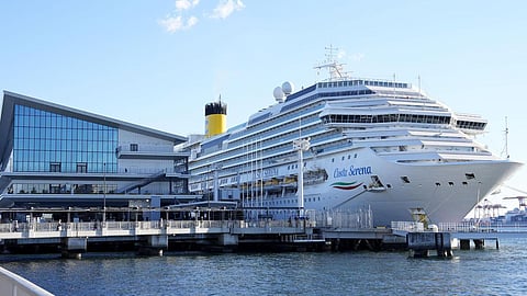 The Italian cruise ship, the Costa Serena, that houses up to 5,000 officials and athletes for the Asian Games, seen in Tokyo, Japan
