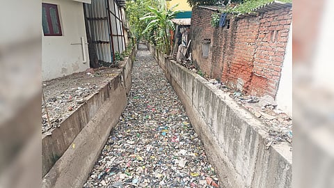 Garbage replacing water in the Egankipuram Canal, worsening mosquito menace in nearby areas