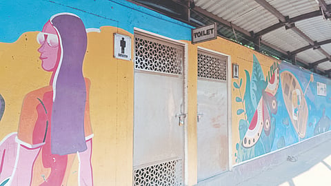 Locked public toilet on service road near Nelson Manickam Road vehicular subway