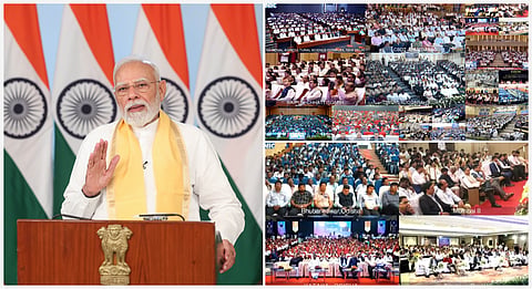 In this image received on Sept. 19, 2026, Prime Minister Narendra Modi virtually addresses a 'Rozgar Mela', Jobs Fair, from New Delhi.