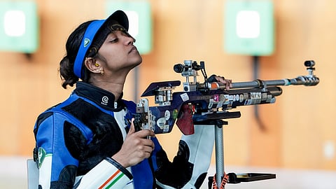 India's Elavenil Valarivan during the ten meter air rifle women individual qualification and team final shooting match in the ongoing Asian Games 2026, in Nagoya, Japan, Sunday, Sept. 20, 2026.