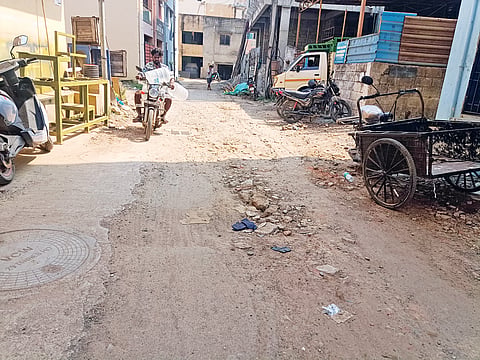 Damaged Balraj Second Street in Santhosh Nagar, Perungudi