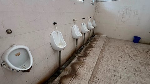Broken doors, lack of lights, deep grime and discolouration are seen in all the 5 toilets used by over 5,000 students on campus