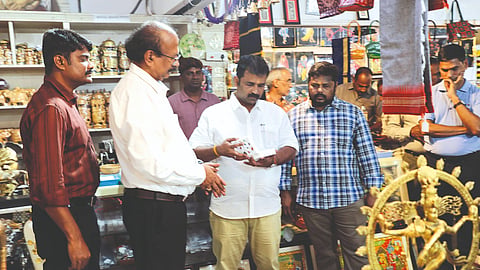 P Mathan Raja at the Golconda handicrafts showroom