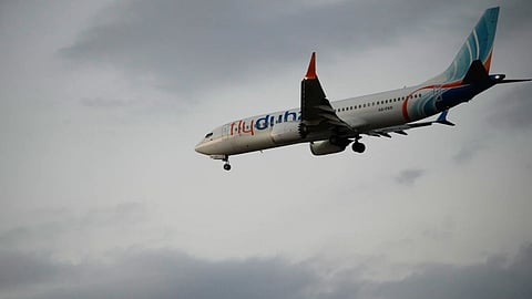An FlyDubai plane carrying Israeli passengers who had earlier been aboard another FlyDubai aircraft that made an emergency landing in Saudi Arabia approaches Ben Gurion International Airport near Tel Aviv, Israel.