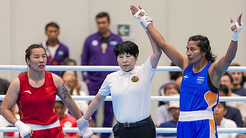 India's Lovlina Borgohain wins gold medal in the women's 75kg final boxing bout at the 20th Asian Games, in Nishio, Aichi, Japan.
