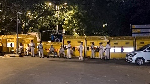 Security beefs up as barricades installed at Jantar Mantar after Delhi Police denies permission for a proposed protest by Students' Federation of India (SFI) and the Democratic Youth Federation of India (DYFI) against Chief Election Commissioner (CEC) Gyanesh Kumar, demanding his resignation, in New Delhi, Thursday, Oct. 1, 2026.