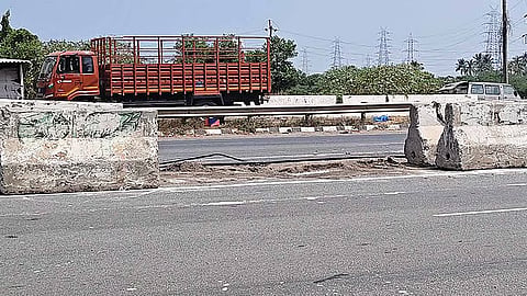 A temporarily removed retaining wall on the Chennai-Kolkata National Highway.