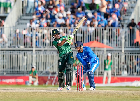 Audience cheers during the final T20I cricket match between India and Pakistan, at the 20th Asian Games, in Nisshin, Japan, Saturday, Oct. 3, 2026.