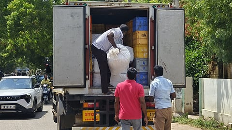 Police personnel of Kovilpatti Prohibition Enforcement Wing transporting seized ganja to Thoothukudi