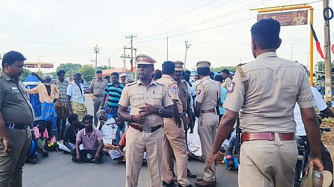 Victim's relatives sitting on a dharna in Sivaganga on Sunday