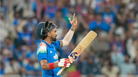 Mullanpur: West Indies' Shai Hope, right, shakes hands with India's K L Rahul after winning the third and final One Day International (ODI) cricket match of a series between India and West Indies, in Mullanpur, Saturday, Oct. 3, 2026.