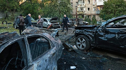 Cars damaged during Russian attacks in Kyiv