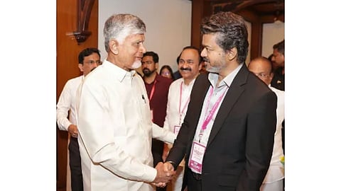 Tamil Nadu CM Vijay and Andhra Pradesh CM N Chandrababu Naidu.
