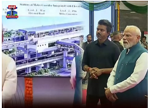 Prime Minister Narendra Modi and Tamil Nadu Chief Minister C Joseph Vijay