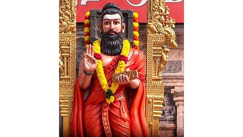 Controversial saffron depiction of Thiruvalluvar at the Metro Rail launch on Sunday