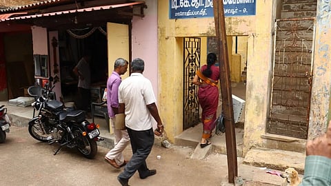 Education officials, led by CEO Baby, arriving for inspection of the school in Thanjavur.