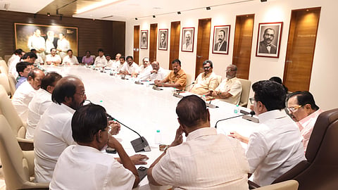 DMK president MK Stalin chairing party MPs' meeting at Anna Arivalayam on Saturday