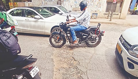 Uneven road surface causes the two-wheelers to wobble dangerously while passing through the stretch