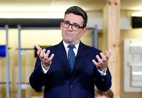 Britain's Prime Minister Andy Burnham delivers a speech focusing on the forming of closer ties with the Scottish government in Motherwell, Scotland, Friday, Oct. 16, 2026